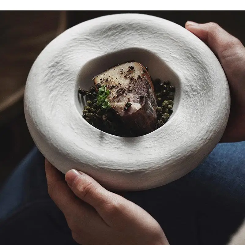 

Ceramic Dessert Bowl Restaurant Irregular Soup Snack Pasta Bowls Thick Deep Home Solid Color Tableware
