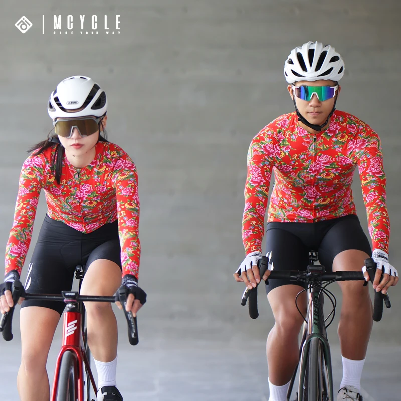 Mcycle Northeast Flower Design Cycling Bicycle Clothing Breathable Quick Drying Bike Top Long Sleeve Unisex Bike Cycling Jerseys