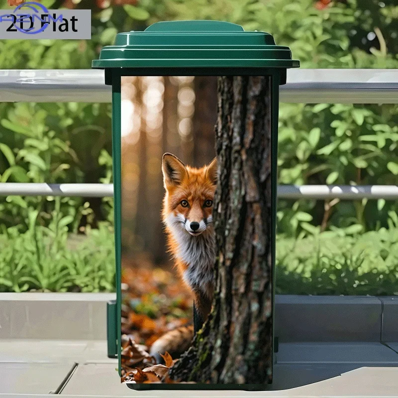 Trash Can Sticker Forest Gap Fox Shadow Diagonal Theme Design Wall Sticker Decorative Self-Adhesive Wallpaper Kitchen Trash C