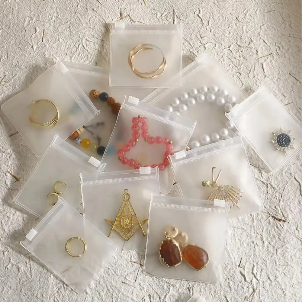100pcs 6x8cm Customized Logo Matte Frosted Jewelry Zipper Bag Lovely Jewellery Storage Earring Pendant Organizer Candy Packing