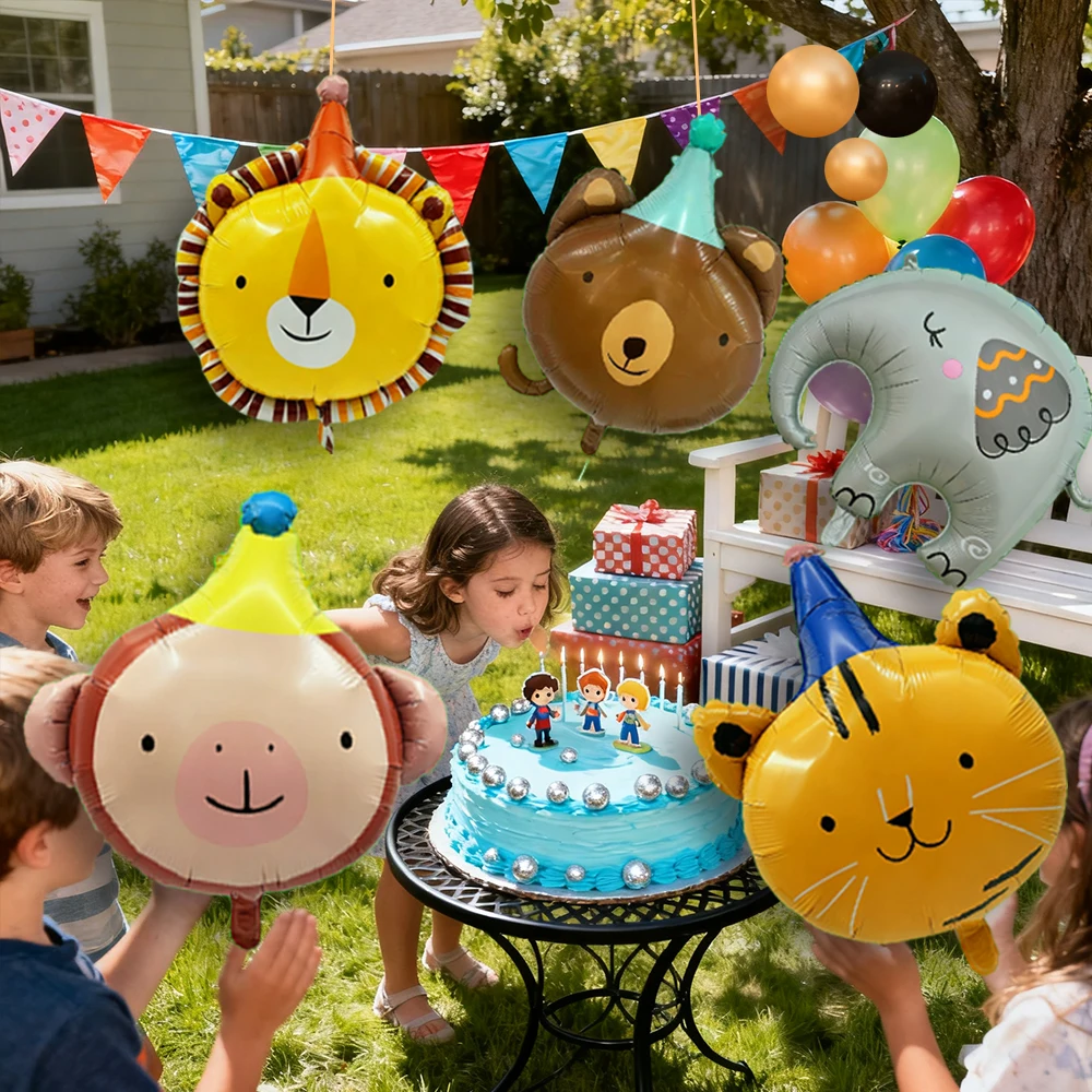 

Animal Head Aluminum Aluminium Foil Balloons Monkey Cat Lion Bear Kids Birthday Party Baby Shower Decoration Background Supplies