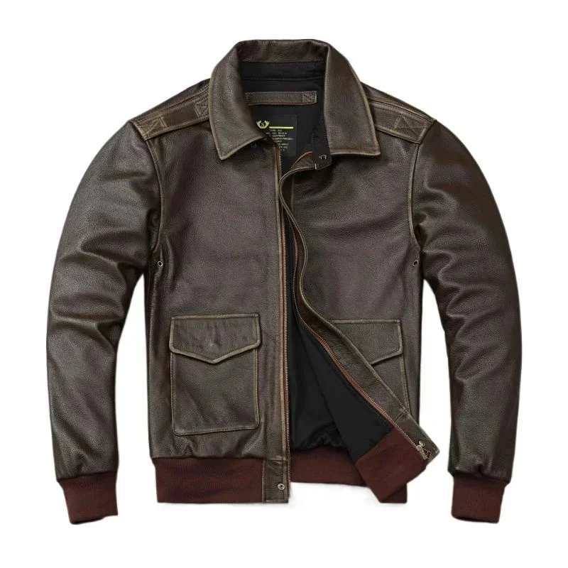 Classic Air Force A2 Flight Jacket Edged Army Green Genuine Cow Leather Men Pilot Coat Autumn Jaquetas Masculina De Couro