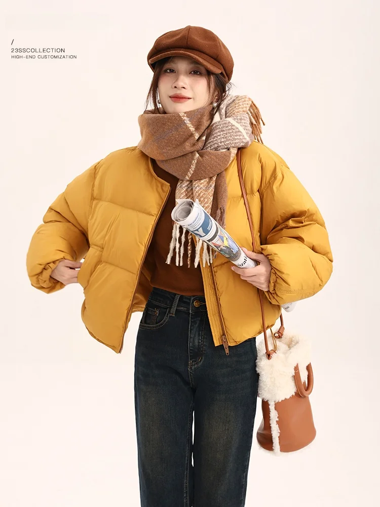 

Yellow round Ne down Jaet Women's ort Sle White Du Feather Slim Fit Bread Coat Korean Version Commute Sle