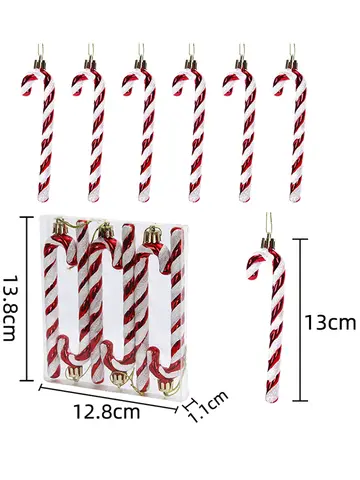 6Pcs 13cm Red White Glitter Candy Cane Ornaments Christmas Tree Hanging Pendant Xmas Navidad Holiday Decorations