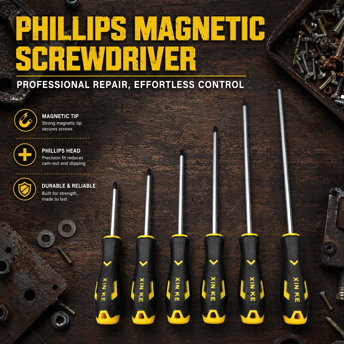 Dual-purpose Magnetic Screwdriver Set, Large Size Slotted & Phillips Bits, CR-V Steel Screwdriver Hand Tool