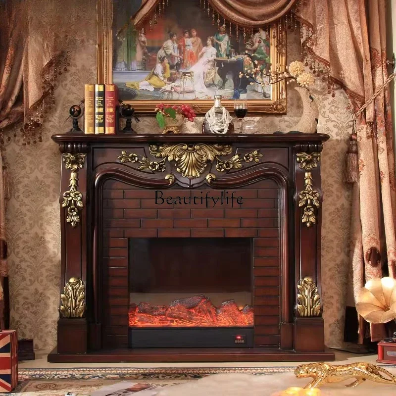 

ls 18 French retro gold-painted fireplace antique style electronic simulation flame mantel European style