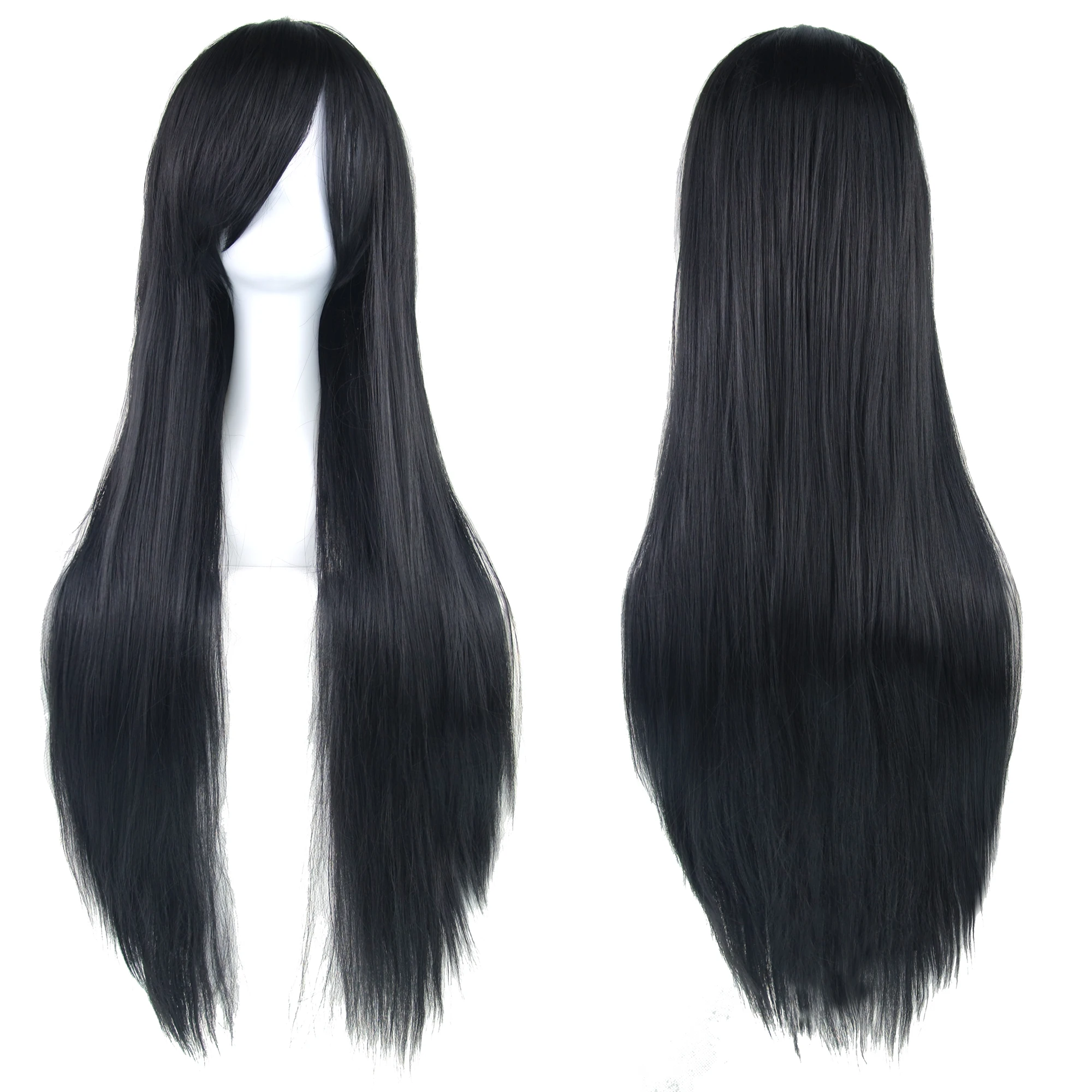 Soowee 80 cm lang synthetisch haar wit paars cosplay pruiken partij zwart haar rechte pruik haarstukje voor vrouwen