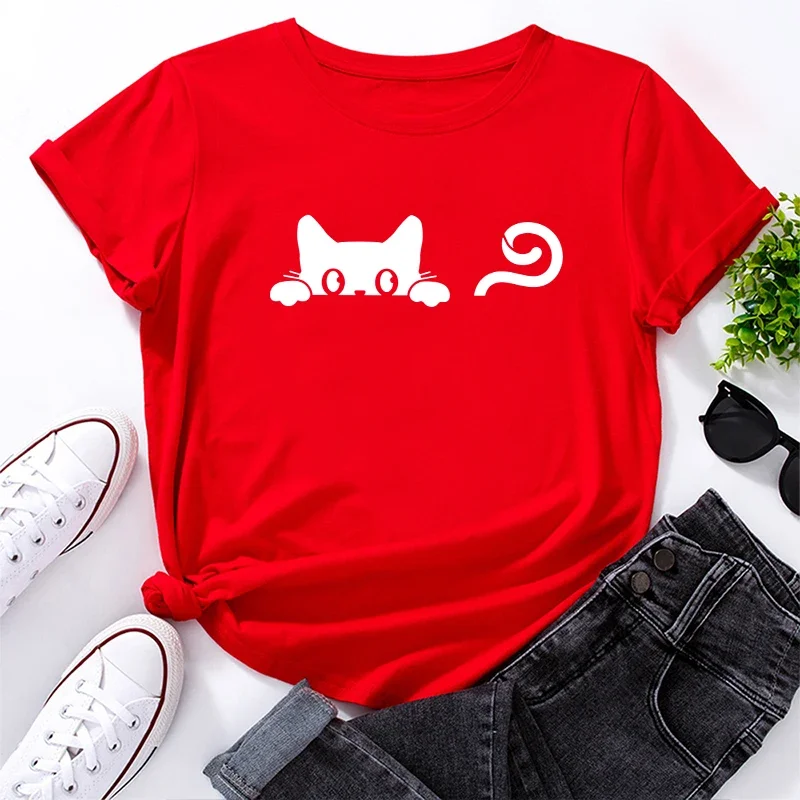 2025 mais popular feminino bonito gato camiseta de alta qualidade em torno do pescoço camisetas menina diariamente casual moda t