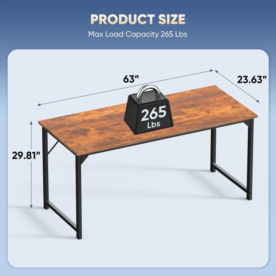 63 Inch Office Computer Desk Modern Simple Style Writing Study Work Table for Home Bedroom Wood Brown