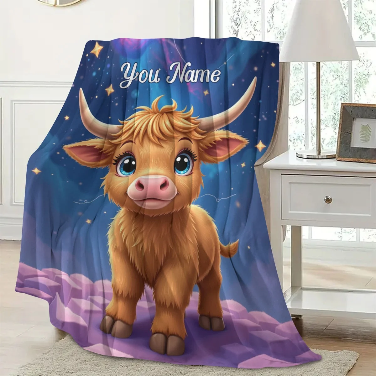 قم بتخصيص بطانيات الأسماء الشخصية، وبقرة كرتونية، وهدية عيد ميلاد للابن والأطفال، مناسبة لجميع المواسم، دافئة وناعمة