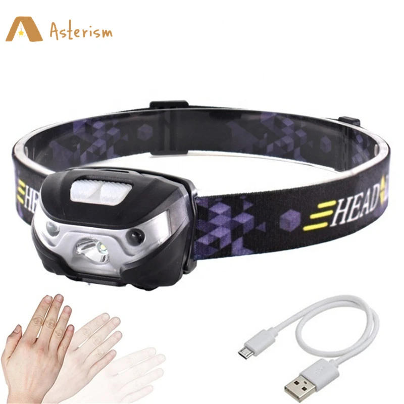 USB Mini LED Rechargeable Headlamp Body Motion Sensor Headlight Waterproof Camping Flashlight Portable Head Light Torch Lamp