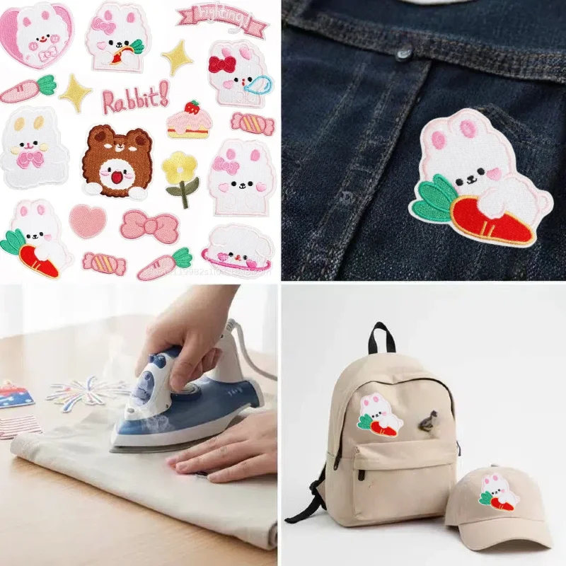 

Наклейка с нашивкой, полная вышивка, ремесленный торт, маленький белый кролик, тканевая наклейка с вышивкой, сумка для одежды, украшение, компьютерная этикетка