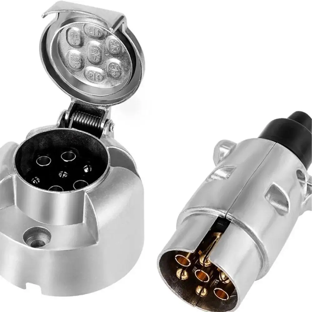 

12V 7 Pin Trailer Plug Socket Set Aluminum Alloy Plug Trailer RV Plug Socket Car Trailer Coupling Connector EU Plug