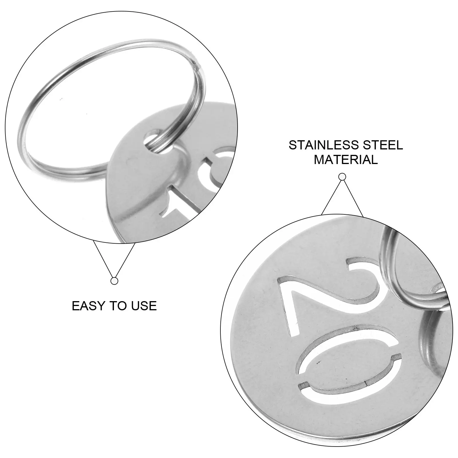 20Sets Metal Number Tags Stainless Steel Hollowed Round Key Identifiers Keychain Pendants Number 1-20 for Daily Use Outdoor