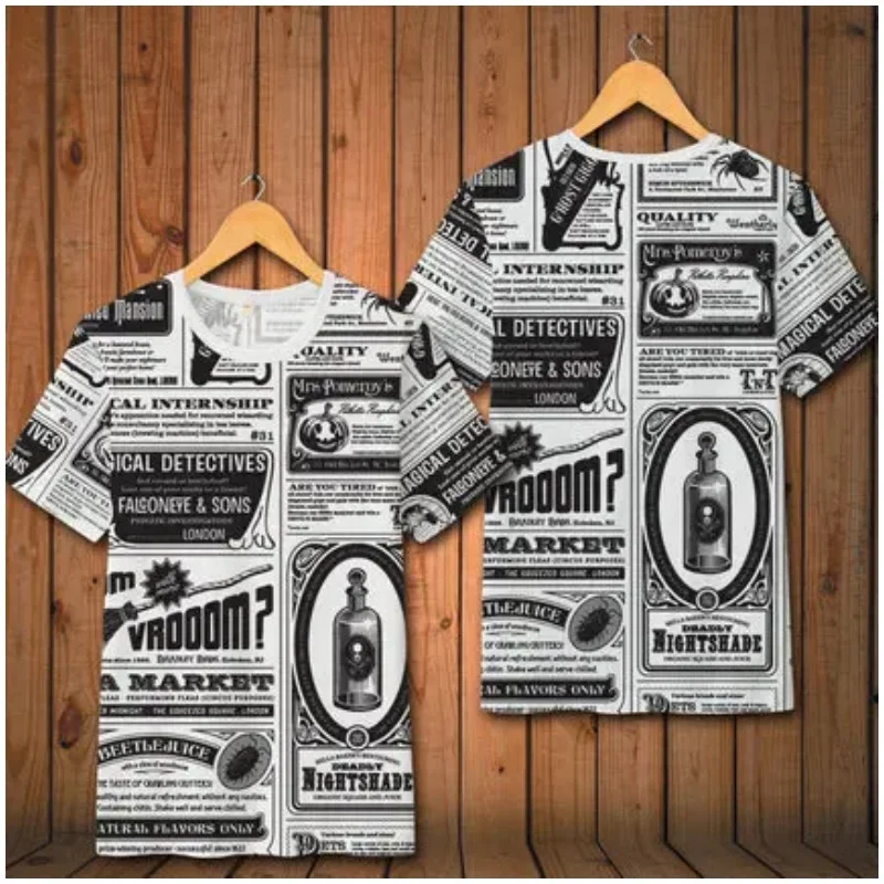 

Trend Creative Newspaper Pattern 3d Printed Summer Short Sleeve T-Shirt Summer Quality Soft And Comfortable Quick Drying Top