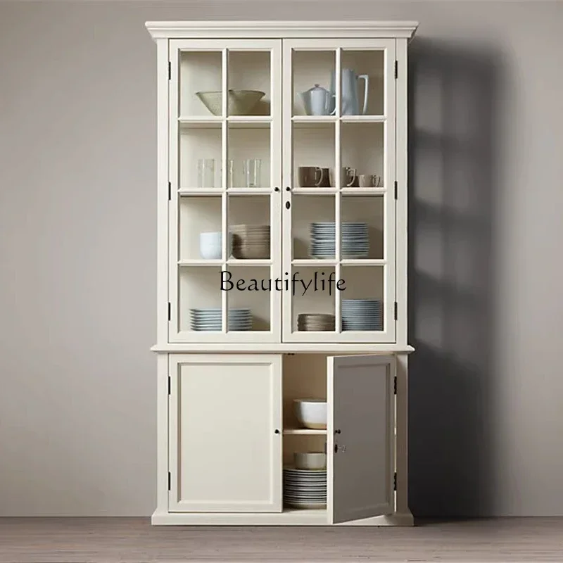 

LX American rural solid wood home dining side cabinet, French simple and retro customizable bookcaseSSS