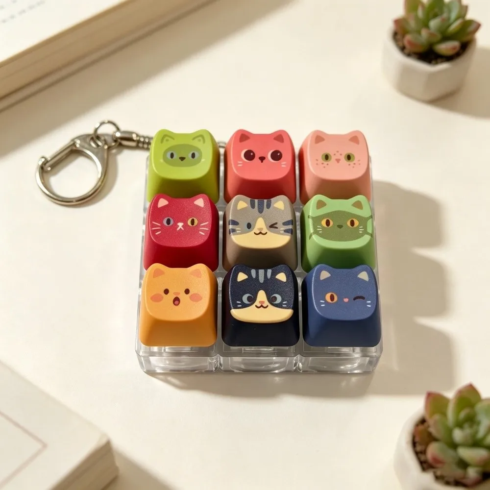 Finger Button Keycap Mechanical Keyboard Keychain Cute Cat Relax Button Keyboard Fidget Keychain Clicker Portable