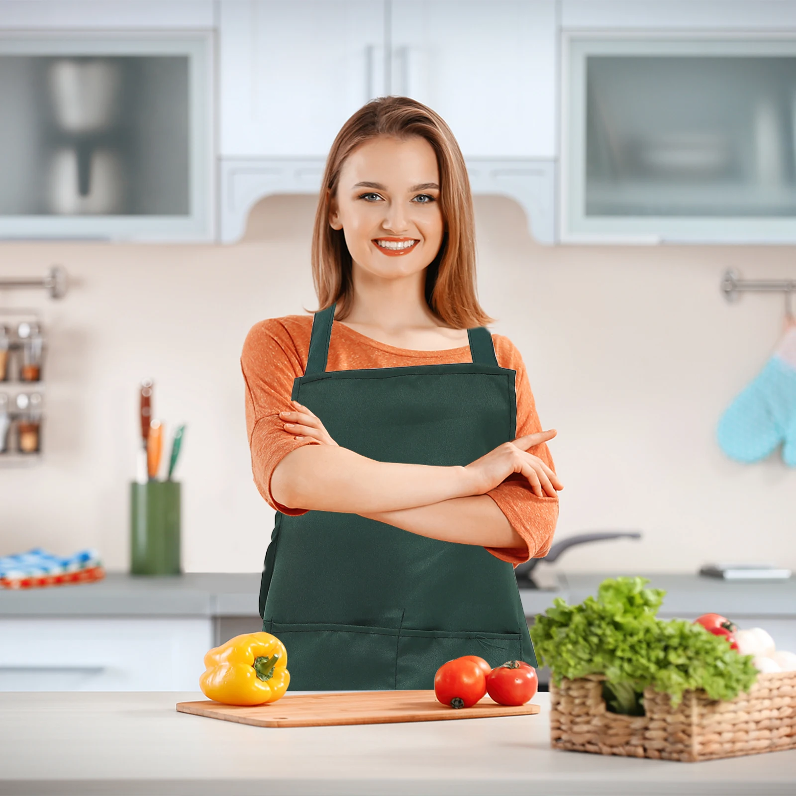 

Adjustable Bib Apron 60X85Cm 2 Pockets White For Kitchen Cafe Hotel Restaurant Home Use Comfortable Easy Clean Work Apron