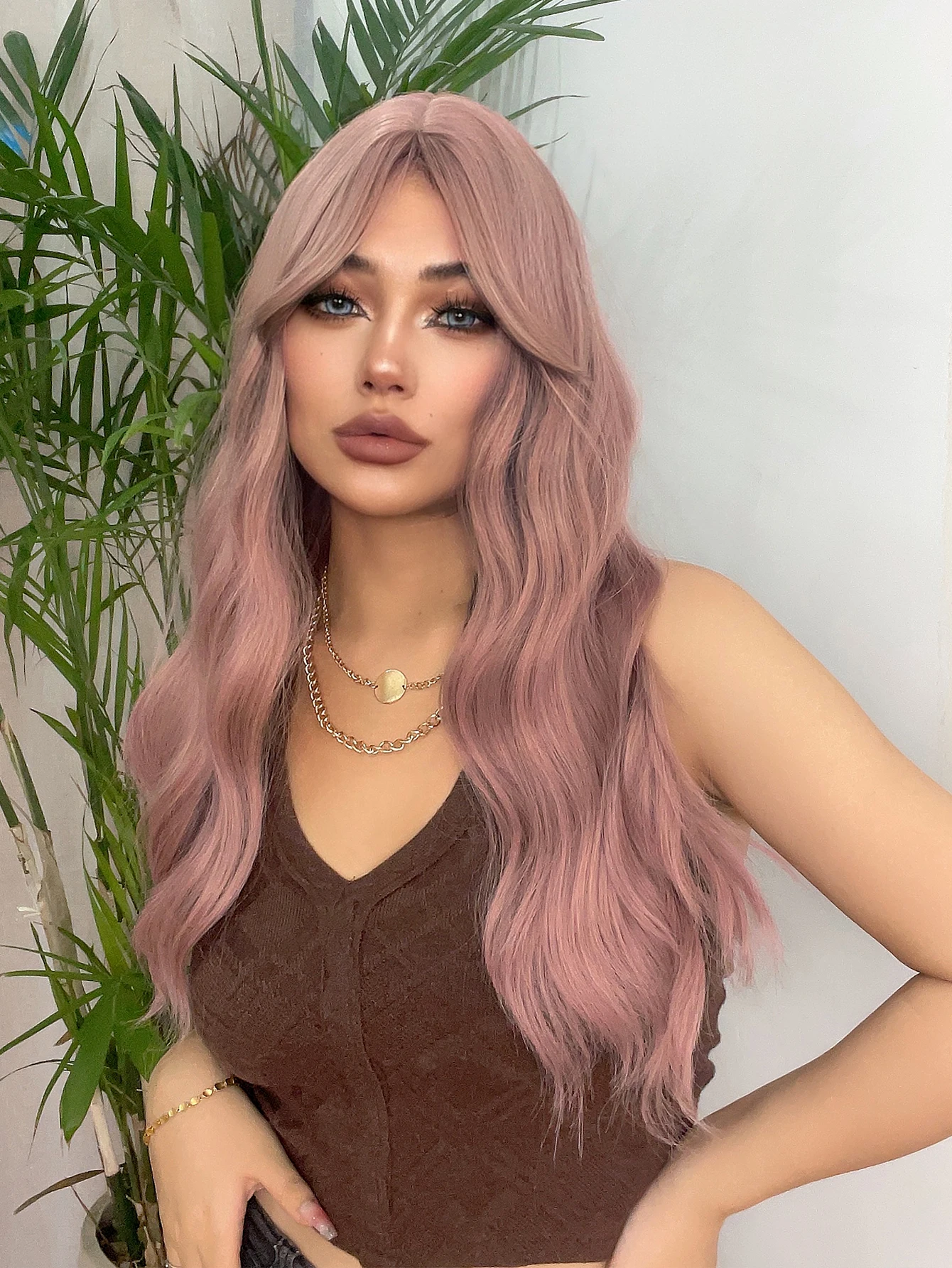 24Inch Purple Pink Color Synthetic Wigs Middle Part Long Natural Curly Hair Wig For Women Cosplay Drag Queen Heat Resistant image 4