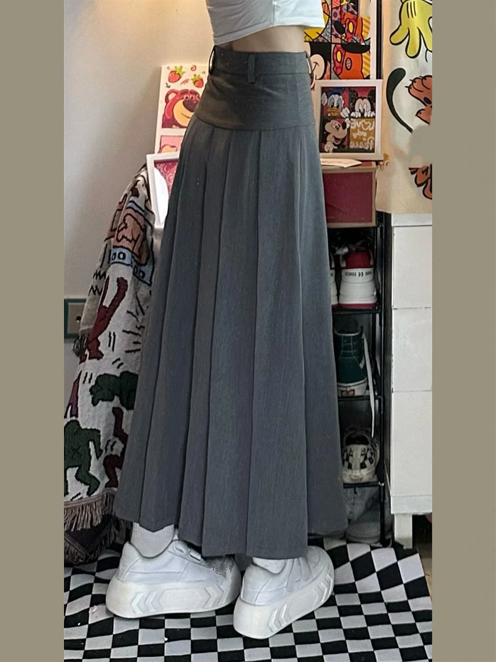 

Женская плиссированная юбка миди больших размеров с высокой талией, стройнящая, драпированная, повседневная, А-силуэт, длинная, в корейском стиле