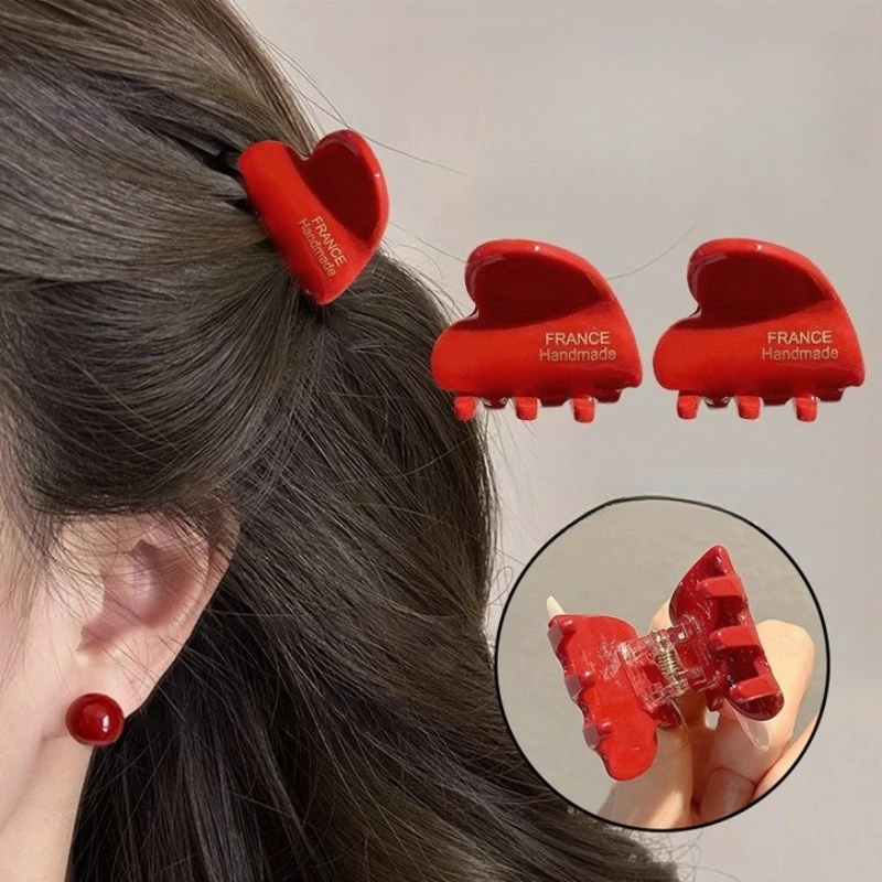 

3.2cm Red Heart Hairclaw Acetate Hair Crabs for Girls Cute Heart Shaped Hairclips Children Women Hair Accessories Hairpins Clips