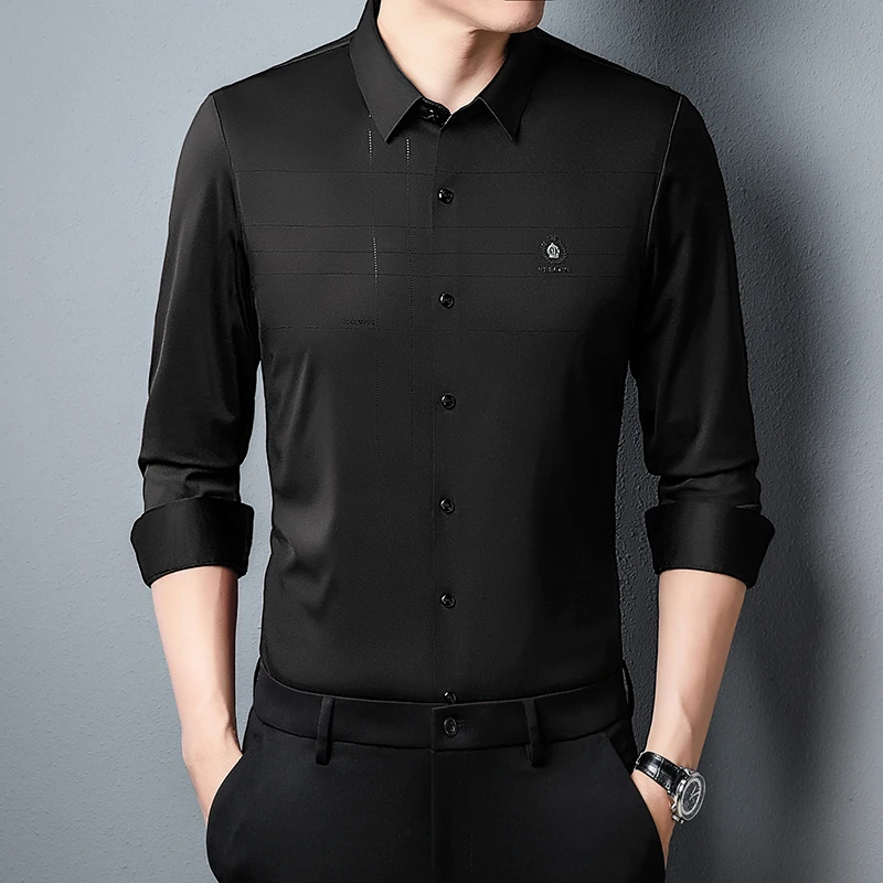 Brand Style Men\'s Social Shirts High Quality Long Sleeve Smart Formal Blouses Male Seamless Dress Shirts