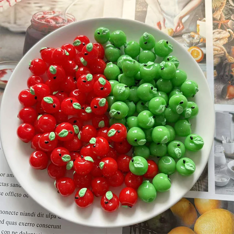 Mini dijes de frutas verdes y rojas de resina en miniatura, piezas adorables, cabujón, comida de imitación, artesanía DIY, decoración de Navidad, 6/12