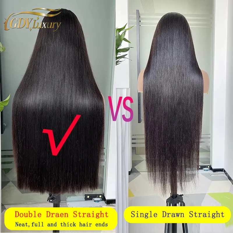GDYLuxury 250% Density Real HD Lace Frontal Wig Vietnamese Raw Hair Super Double Drawn Straight Human Hair Wigs Full Thick End