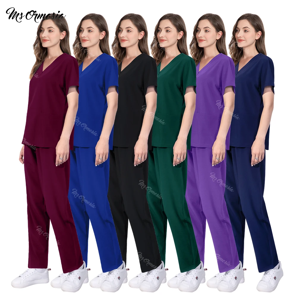 Multicolor Beauty Salon Uniforms Laboratory Workwear Scrubs Nurse Accessories Classic V-neck Jogger Suits Women Medical Uniforms