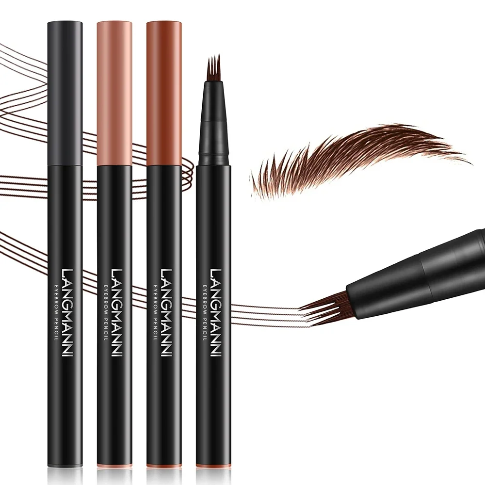 EyebloggPays l-Stylo à sourcils liquide imperméable à l'eau, stylo à sourcils, rehausseur de teinte de tatouage, sans décoloration, noir, marron, pointe à 4 fourches, cosmétiques