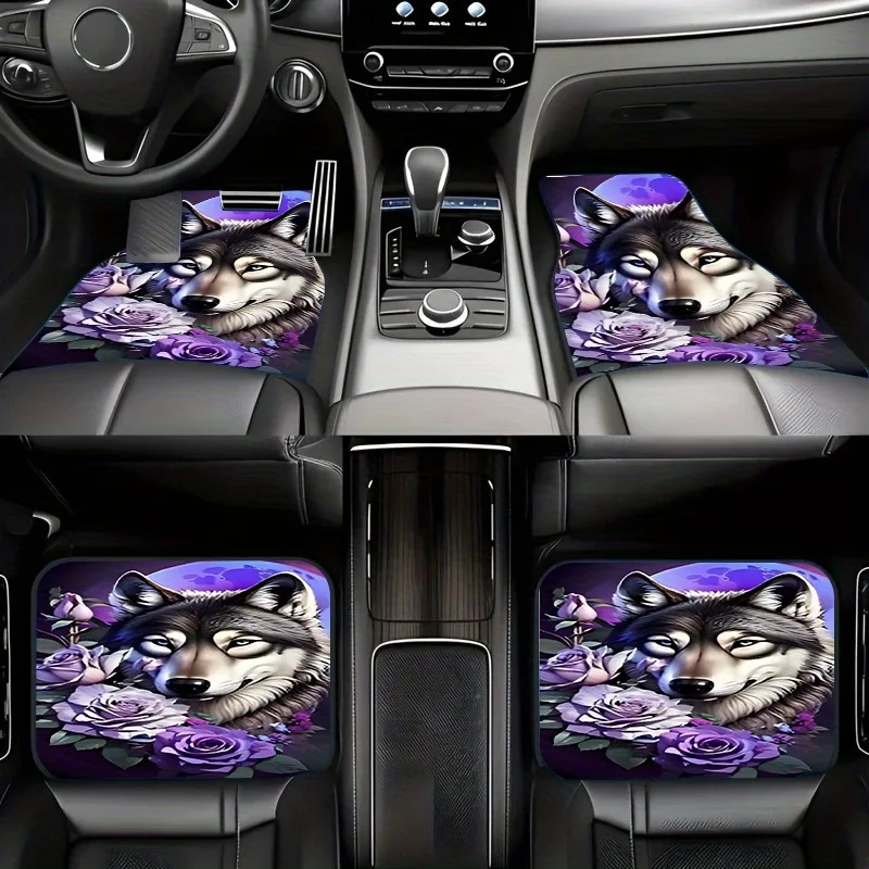 4pcs Wolf Flower Pattern Car Floor Mat Keeps Your Car Interior Clean And Stylish Durable And Fashionable Interior Protection Add