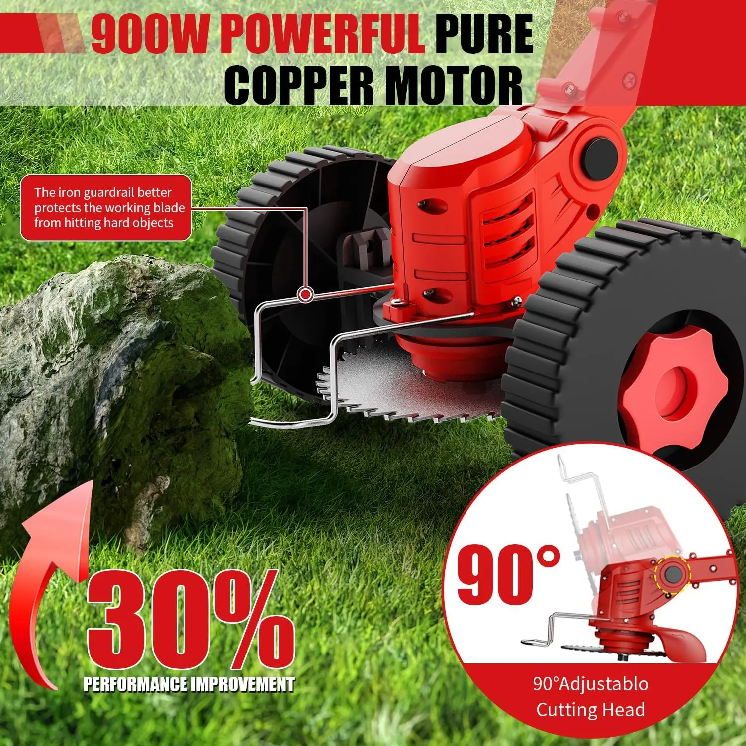 Cordless Lawn Trimmer Weed Wacker Lawn Mower Grass Edger with 2 Li-Ion Batteries Powered & 3 Cutting Blade Types image 5