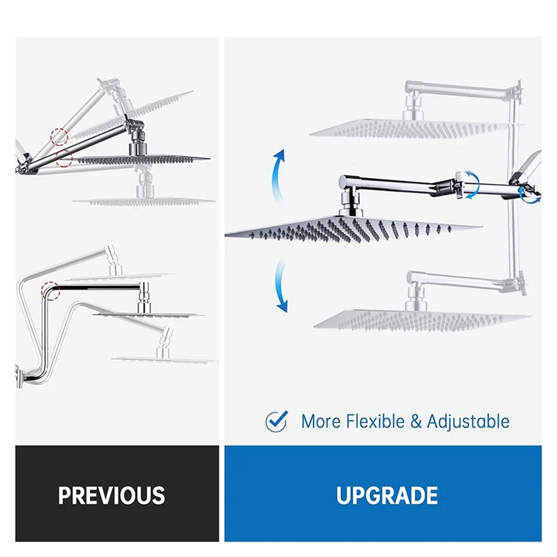 HHTL Shower Head Extension Arm, Adjustable Extender With Lock Joint, Rise Or Lower Rainfall And Fixed Shower Head