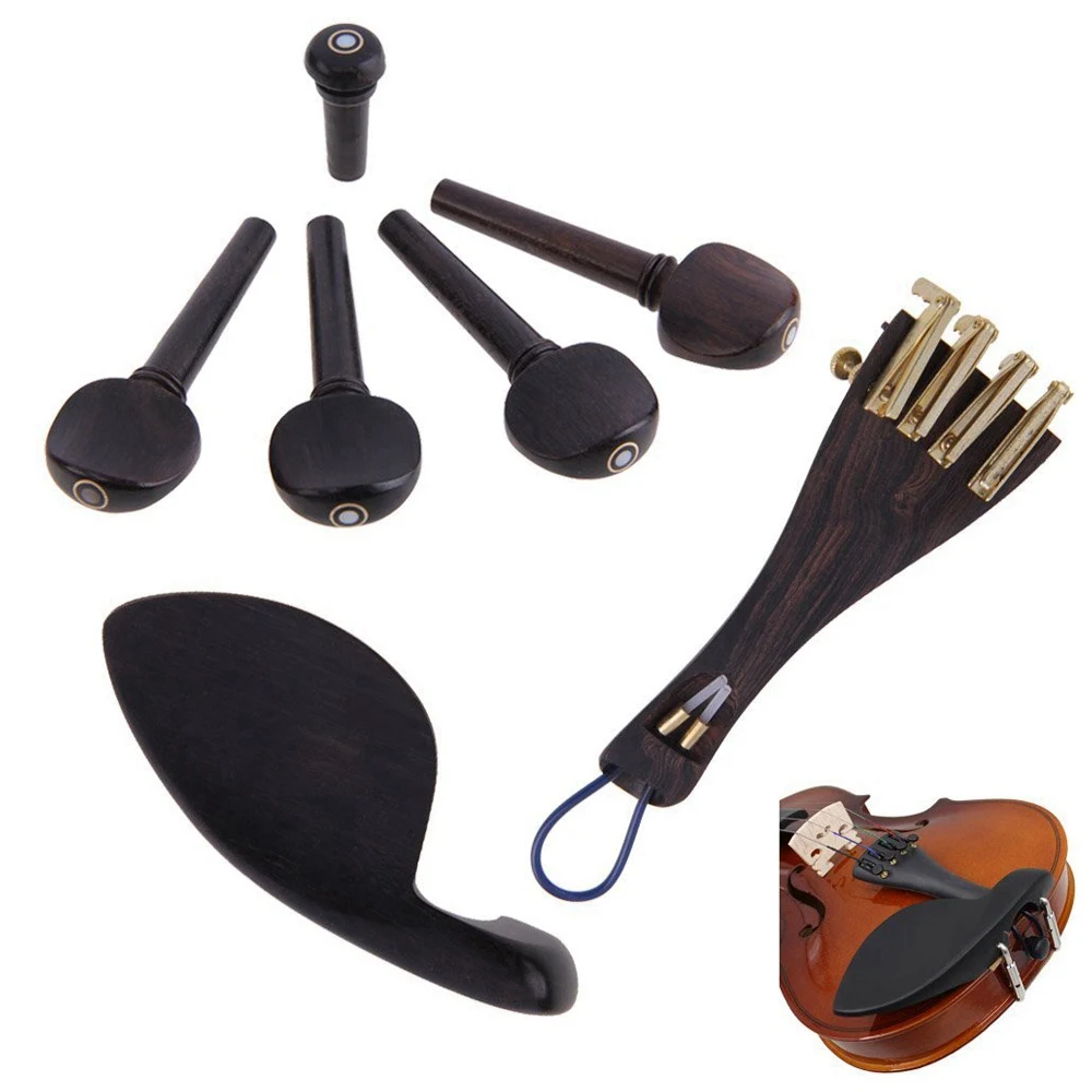A61P un ensemble d'accessoires pour violon 4/4 en bois d'ébène naturel de 4 pièces de chevilles, avec sangle de guitare, plectres de guitare acoustique, ukulélé noir