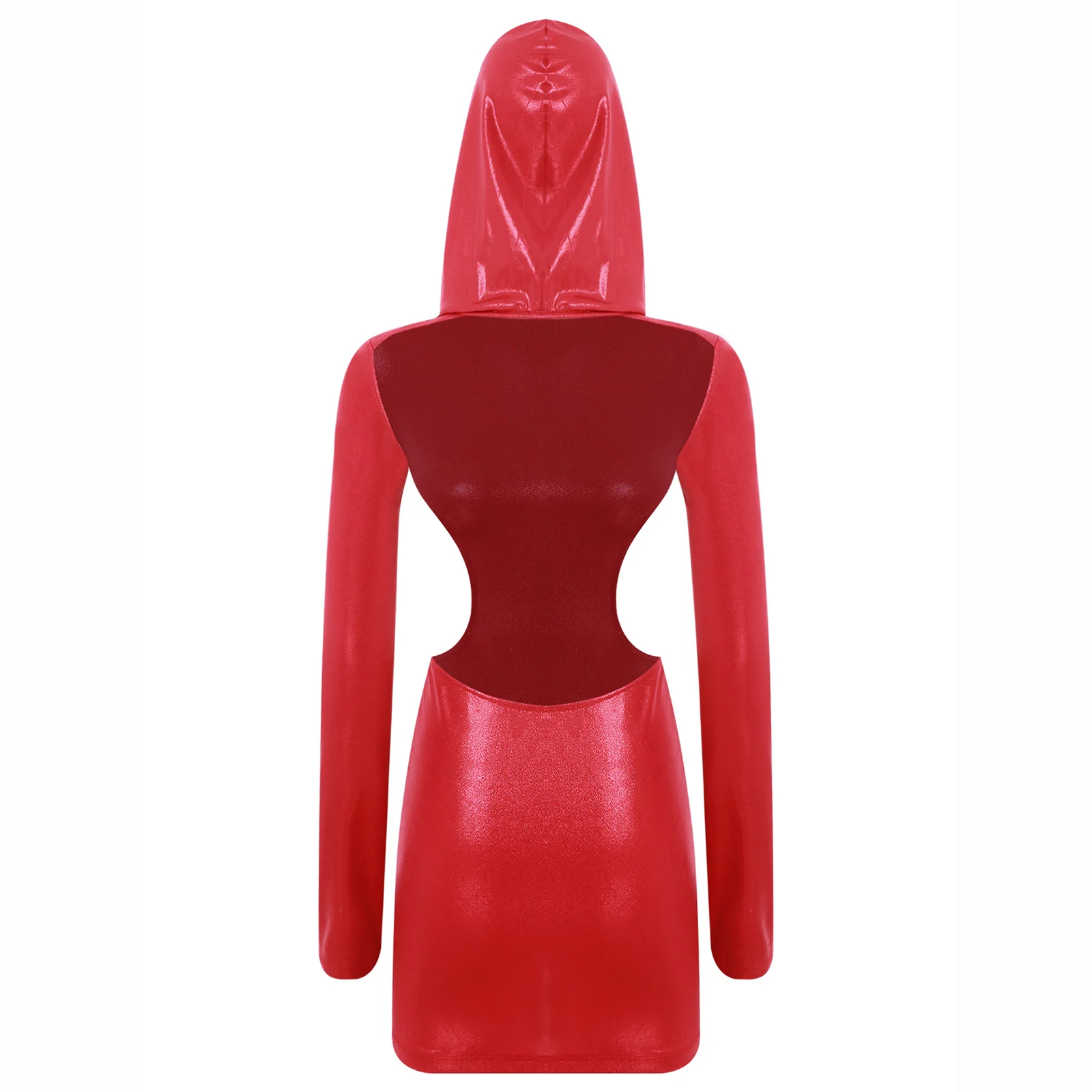 Sexy moda feminina brilhante bodycon vestido com capuz mangas compridas aberto para trás mini vestido apertado vestido curto bar festa clube wear