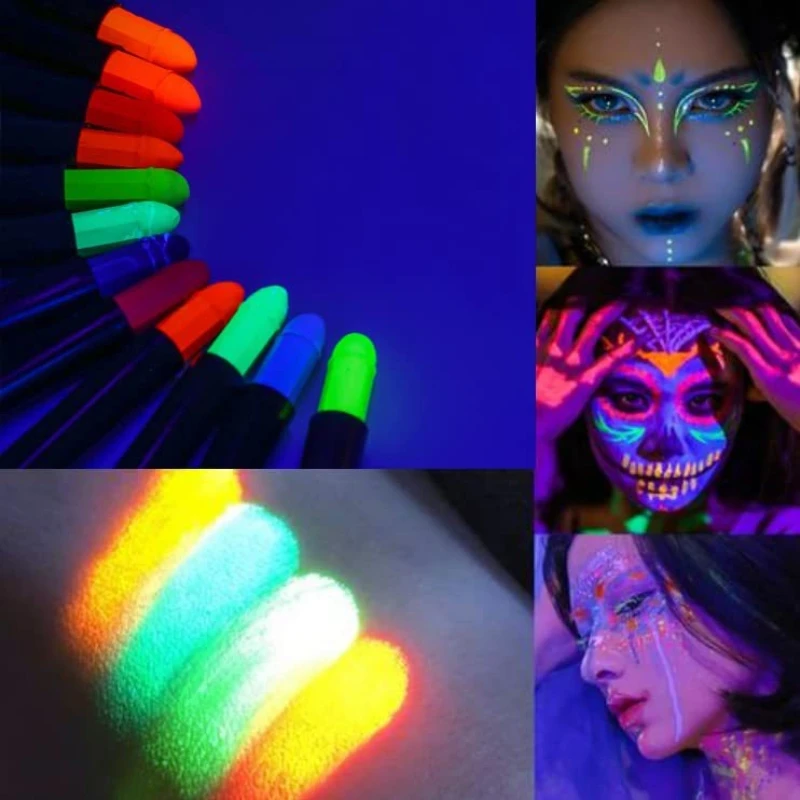 Glow Acrylic Crayon Children's Body Painting Glow-in-the-Dark Halloween Graffiti Water-Soluble Face Painting for Holiday Makeup