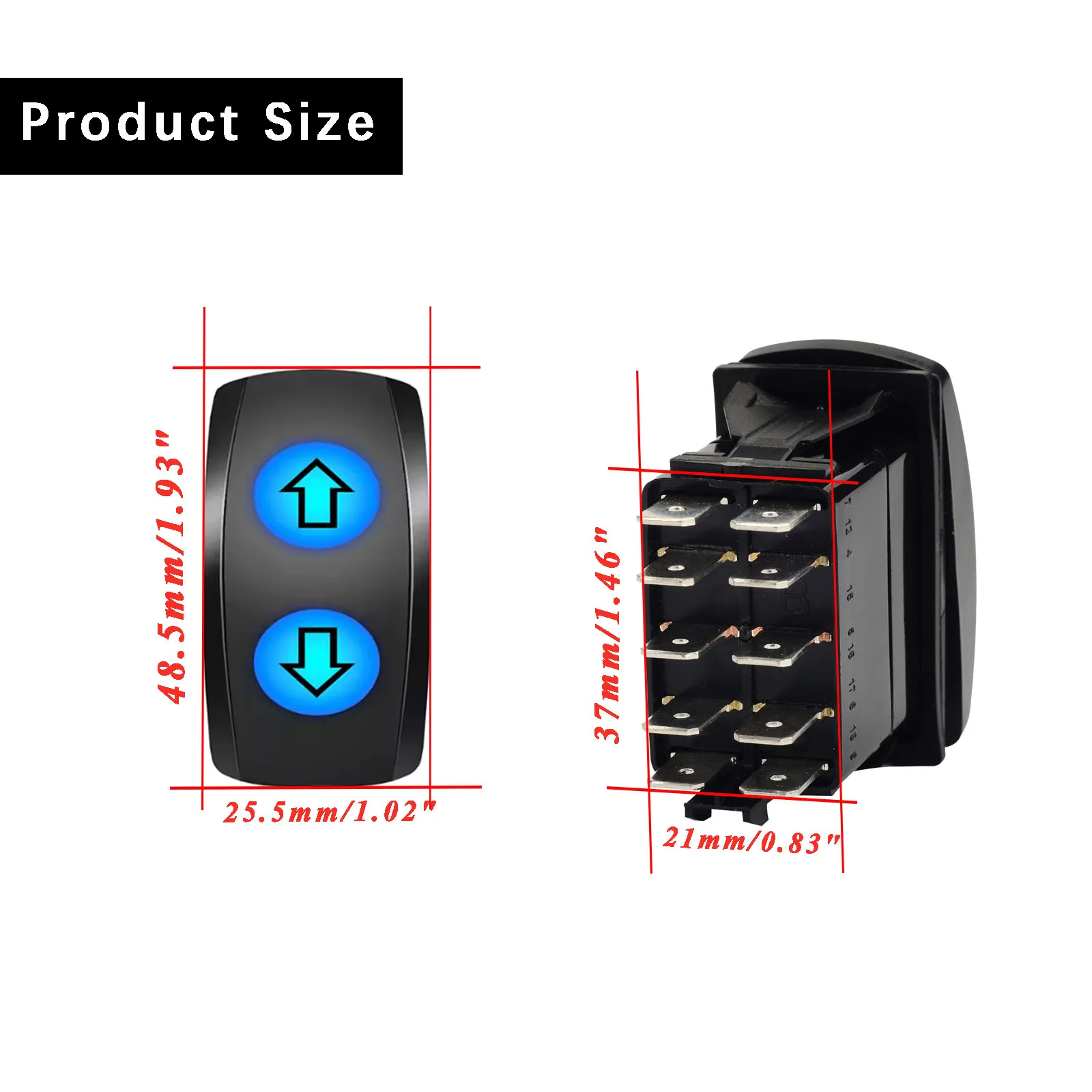 12V 24V Blue LED Rocker Switch DPDT 3 Position Momentary Latching 10 Pin Waterproof for Winch Wiper Trim Tabs Car Marine Boat RV