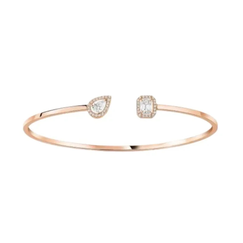 

Rose Gold Plated Open Cuff Bangle, Double Stone Halo Bracelet for Women