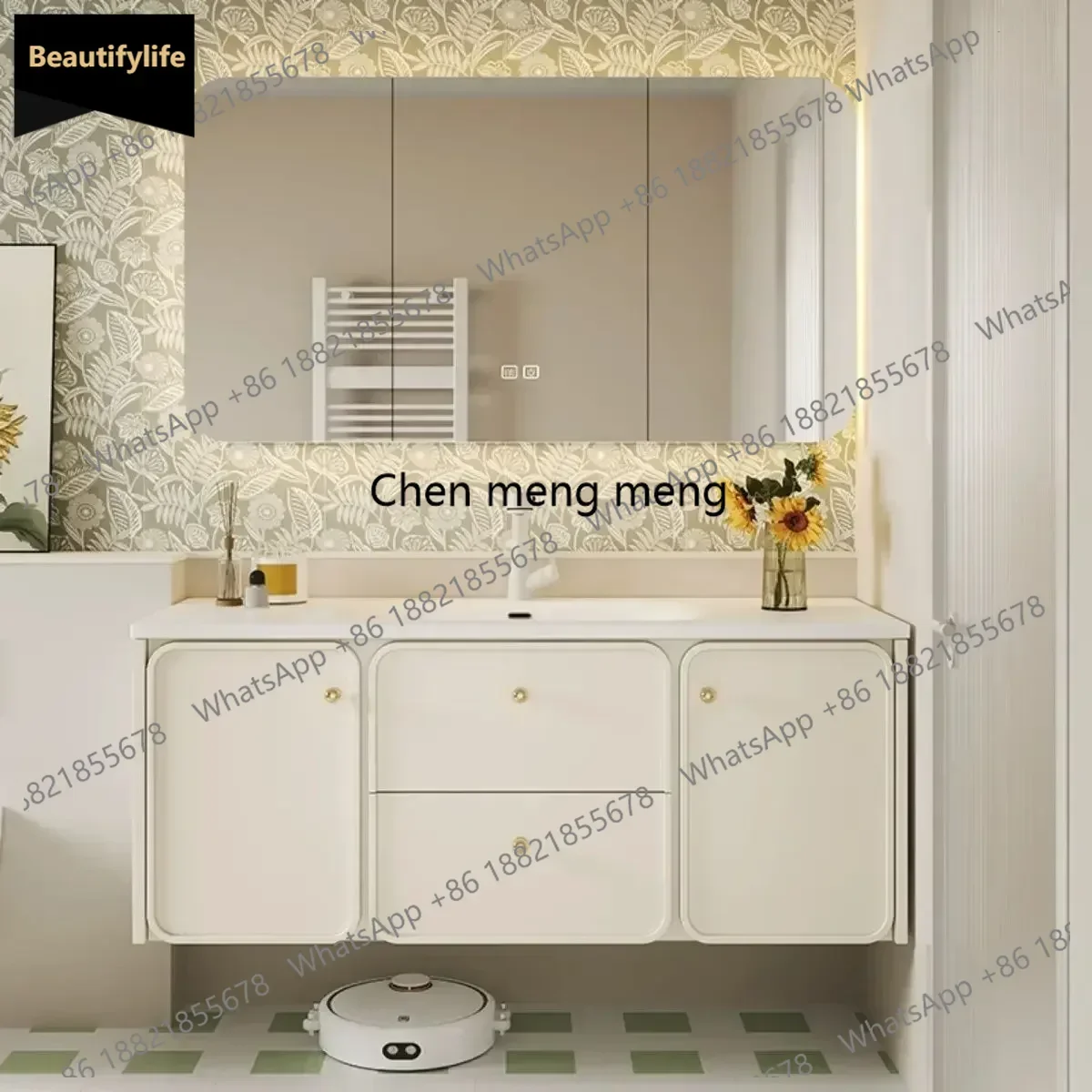 CC Nordic Bathroom Cabinets with Smart Mirror Ceramics Integrated Washbasin Bathroom Vanity Cabinet with Sink
