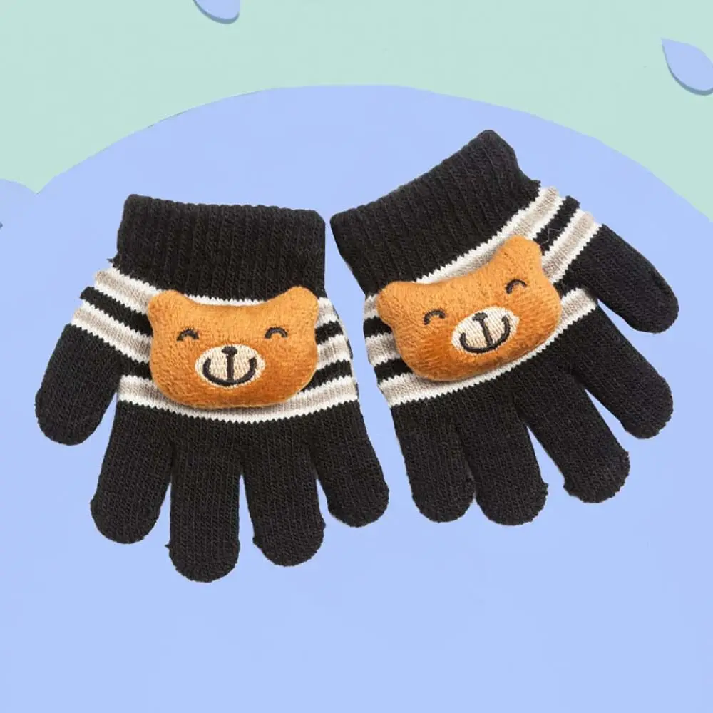 Soft Cartoon Warm Boys Girls Winter Printed Stripe Full Finger Gloves Knitting Mittens Kids Mittens