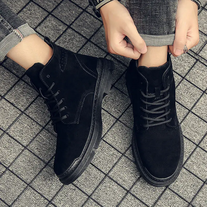 2022 Autumn Men Boots Street Trend Motorcycle Boots Winter Flat Lace-up Suede Ankle Boots Thickened Botas Hombre Piel