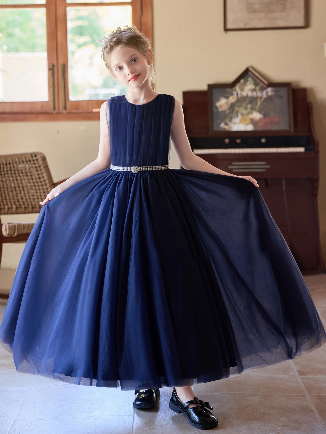 Tween Girl Elegant Romantic Royal Blue Dress Long Dress Wedding Flower Girl Pongsa Dress Birthday Party Piano Performance