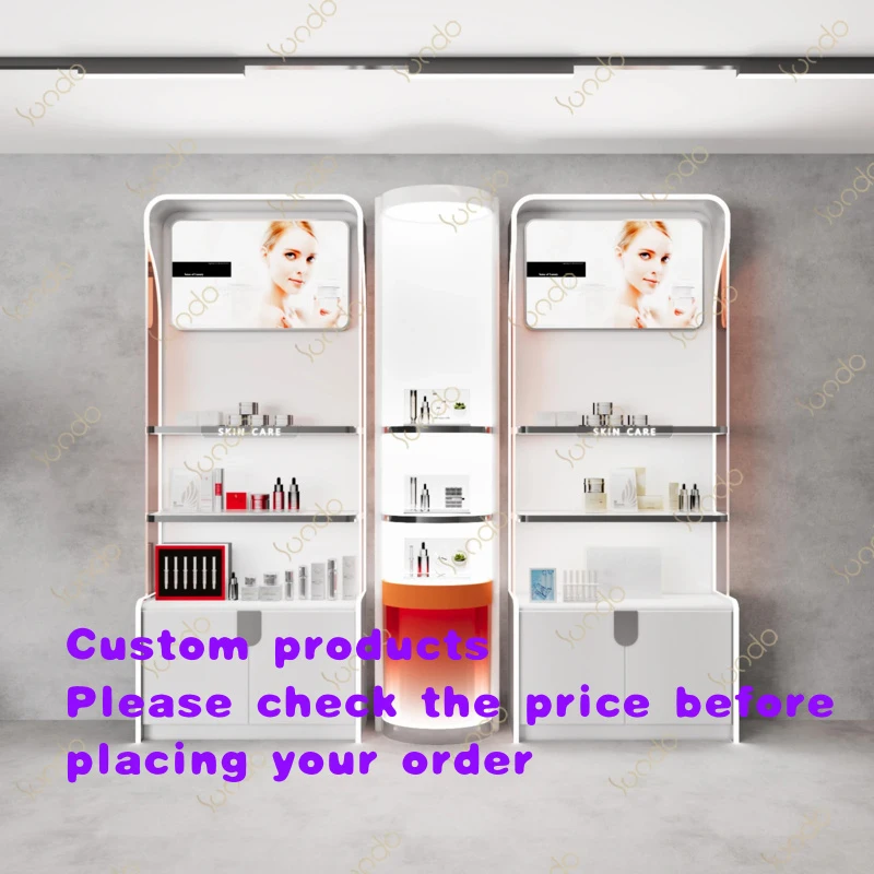 custom.SUNDO Modern Concise Style Perfume Glass Wall Cabinet Colorful Wood Beauty showcase Shop Furniture Supply Cosmetic