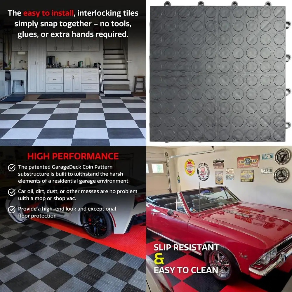 

Interlocking Heavy-Duty Copolymer Garage Floor Tiles, Non-Slip, Graphite, 24-Pack of 12x12, 24 Sq Ft