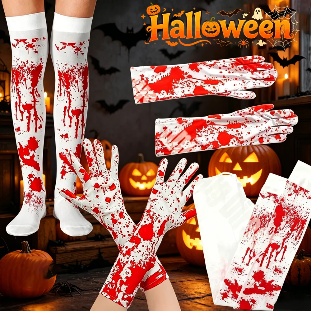 Bloody High Stockings Halloween Cosplay Nurse Costume Socks Women Blood Stained Over Knee Socks Party Set Gift