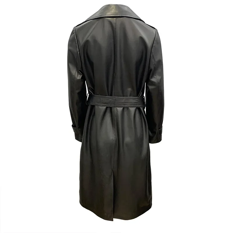 2022 Spring Autumn Women Leather Trench Lady Genuine Sheepskin Long Coats Windbreaker Female Leather Overcoat TS4850