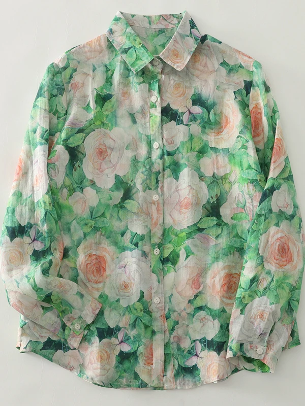 Floral Print Loose Fit Long Sve irt Damen Casual Sle Frühling Herbst Faionable Vielseitig Open Cardigan Top