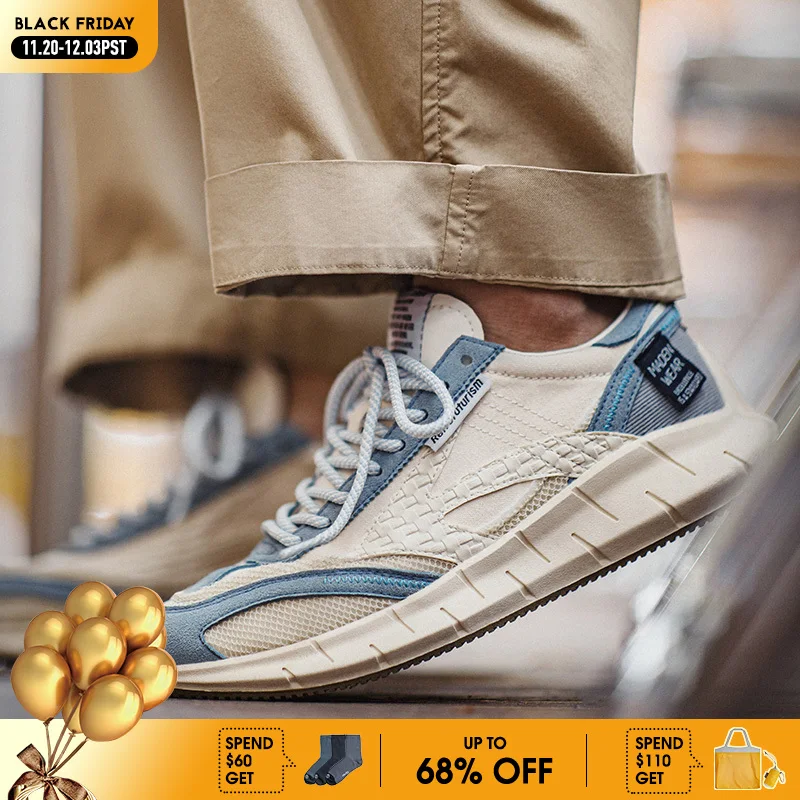 

Maden Men's Summer Patchwork Lightweight Running Shoes Breathable Mesh Retro Sneakers Lace-Up Casual Jogging Embroidery Shoes