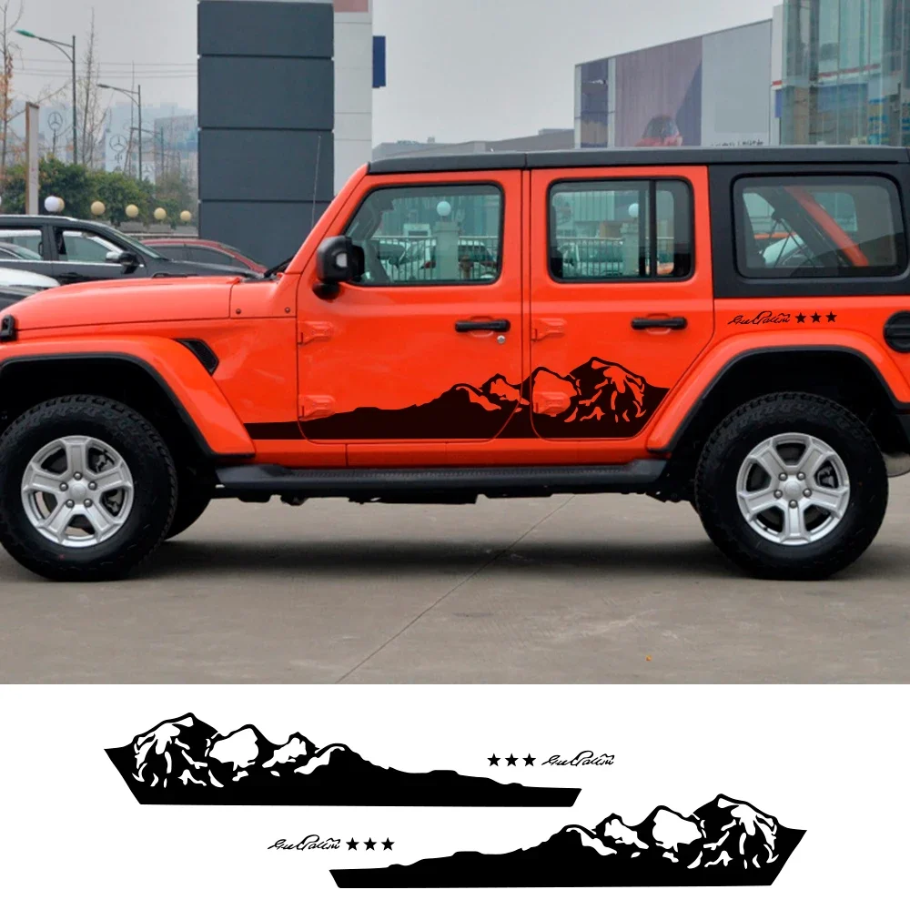 

2PCS Car Door Side Stickers PVC Reflective Fashion Mountain Vinyl Decals Auto Body Decoration Accessories For Jeep Wrangler JK
