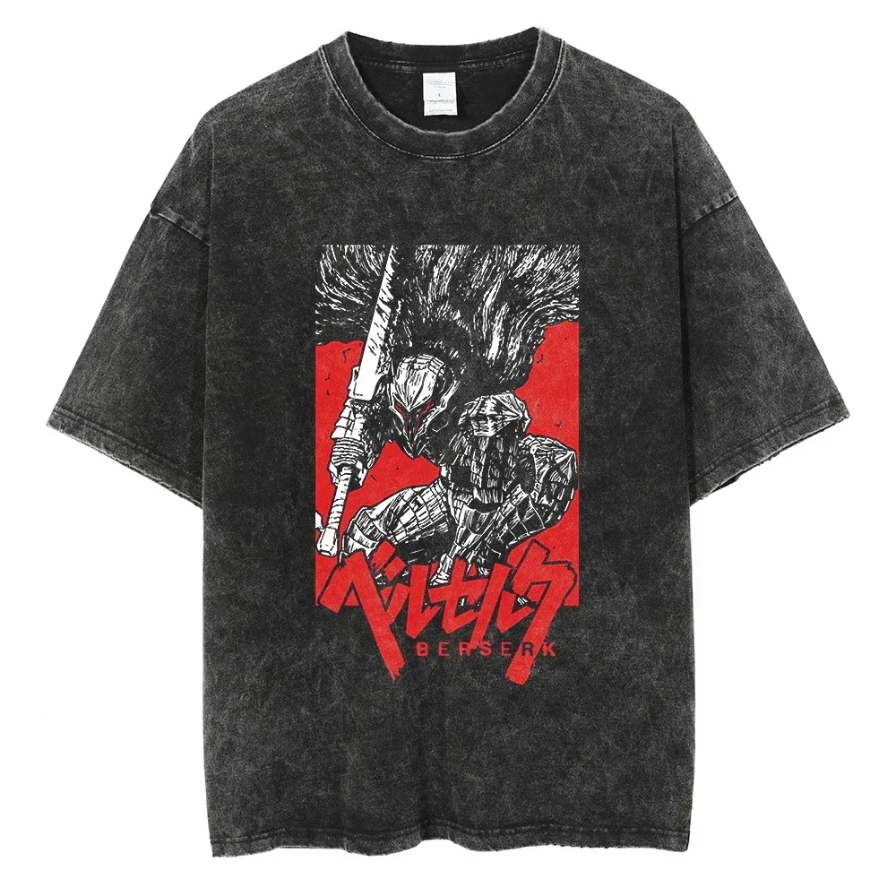 Berserk Print T Shirt Men Vintage Washed T-Shirt Anime Graphic Tshirt Streetwear Summer Casual Berserk Clothes Custom T-shirt